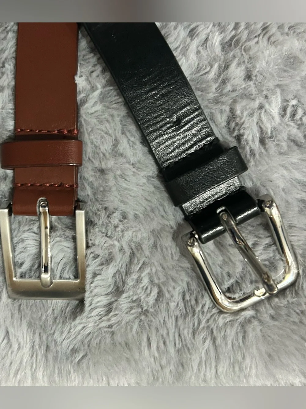 32” Kids Non Leather Belt Set of 2- Black & Brown Classic Buckle  1” wide